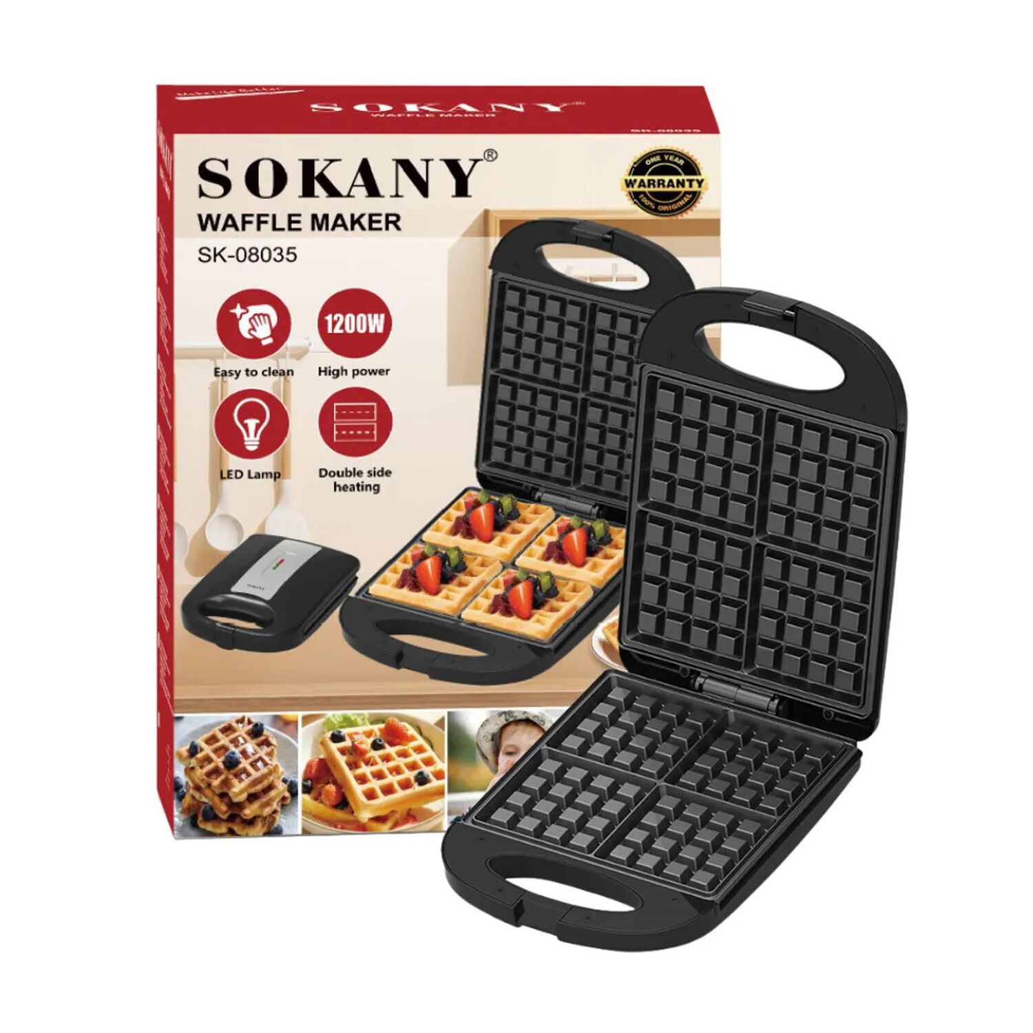 Wafflera El&eacute;ctrica Sokany 4 Waffles Cuadrados 1200w Antiadherente M&aacute;quina De Waffles Negra image number 6.0