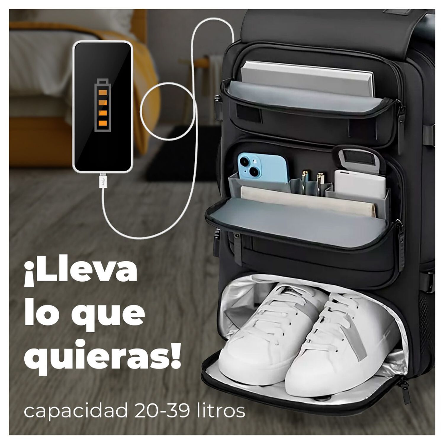 Mochila Multifuncional Viajera Impermeable Puerto Usb Dise&ntilde;o Expandible image number 3.0