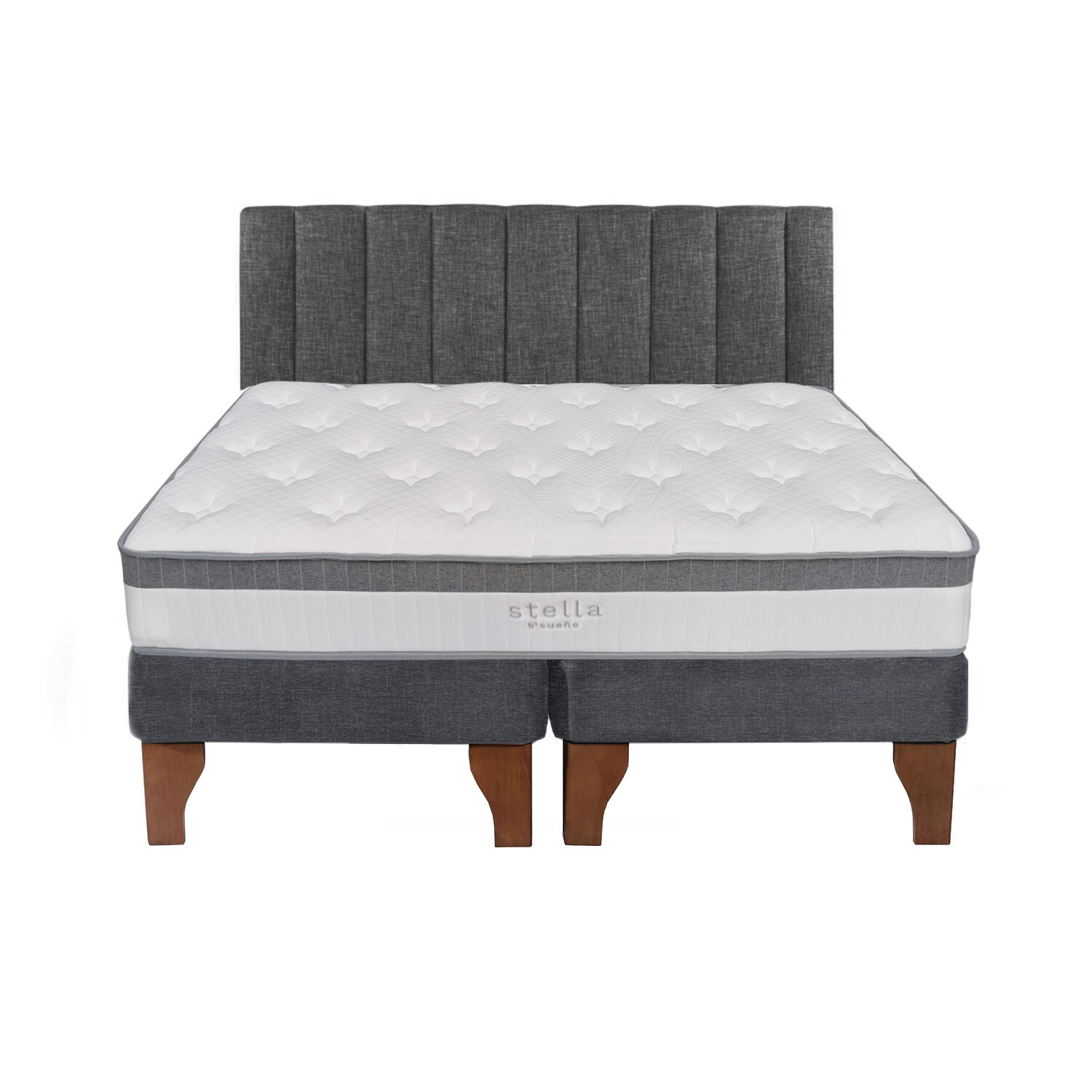 Cama Europea 2 Plazas + Respaldo Tubular Madera Gris image number 0.0