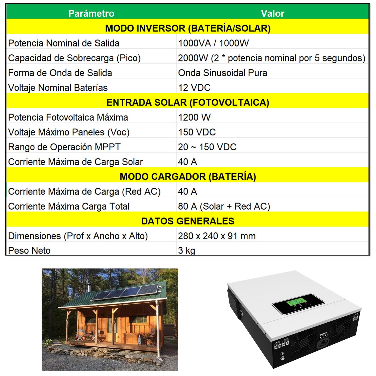 Inversor Solar 1000w 12v Potencia M&aacute;xima 2000w image number 4.0