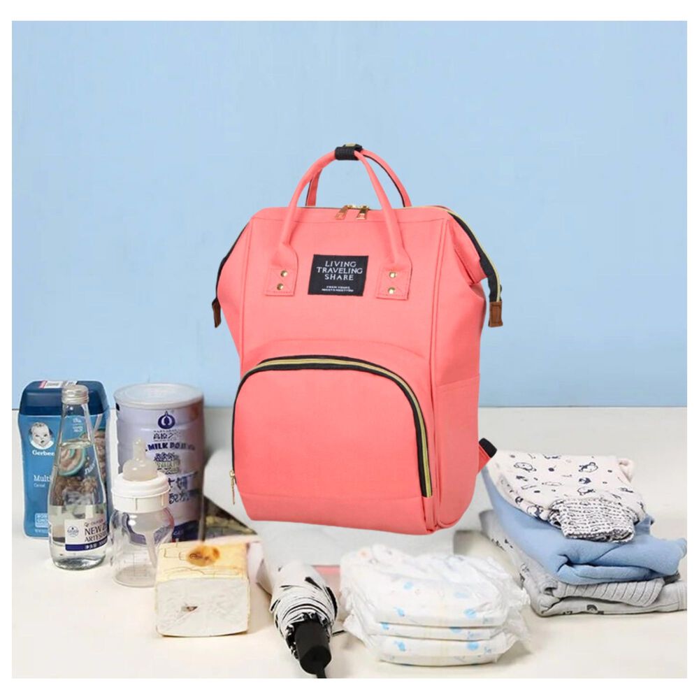 Mochila Maternal Bolso Pañalera Nylon Bebé Diseño Unicolor Térmica E Impermeable Coral Pink image number 3.0