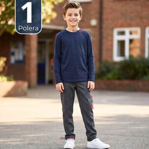 Polera Camiseta Polar Azul Primera Capa Escolar Cuello Redondo Manga Larga Ni&ntilde;o