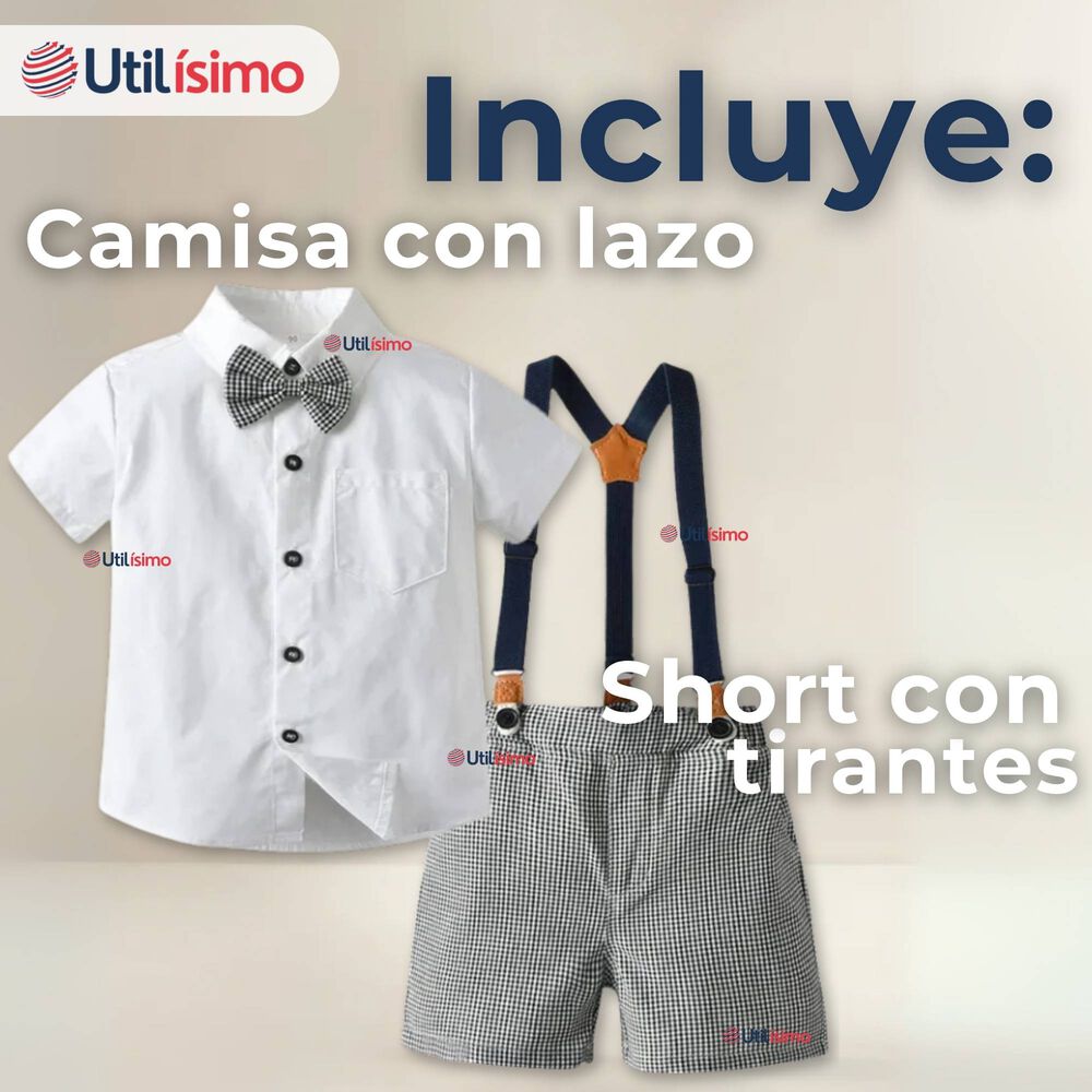 Conjunto De Vestir Con Tirantes Camisa Pantal&oacute;n Corto Algod&oacute;n Beb&eacute; Azul image number 1.0
