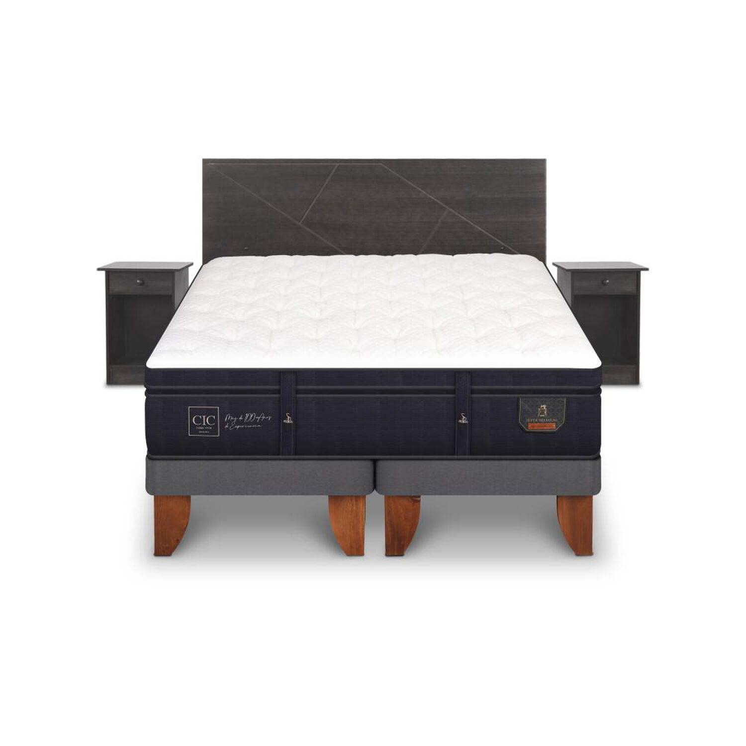 Cama Europea Cic Super Premium / 2 Plazas / Base Dividida + Set De Maderas image number 0.0