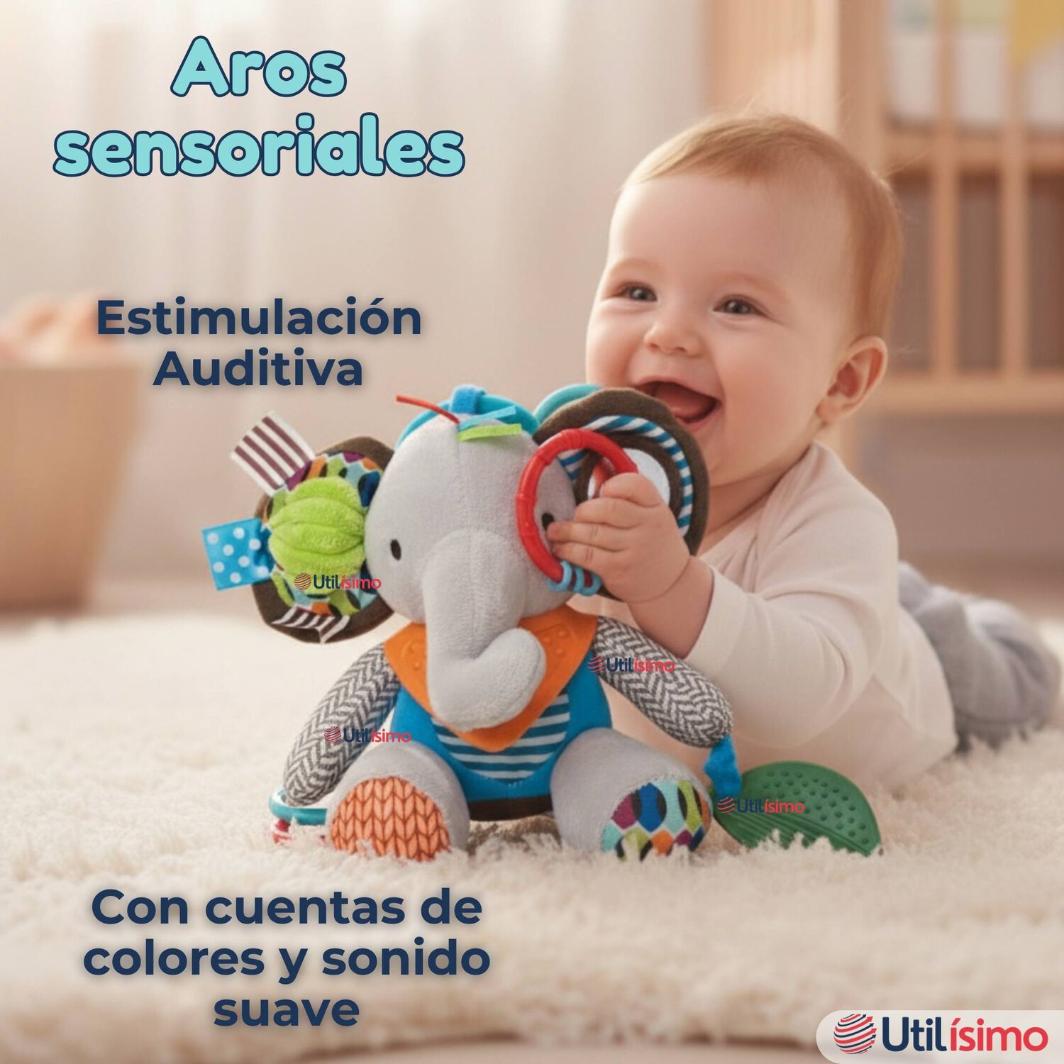 Juguete Peluche Animales Sensorial Con Mordedor Y Sonajero Dise&ntilde;o Elefante Ni&ntilde;a Y Ni&ntilde;o image number 6.0