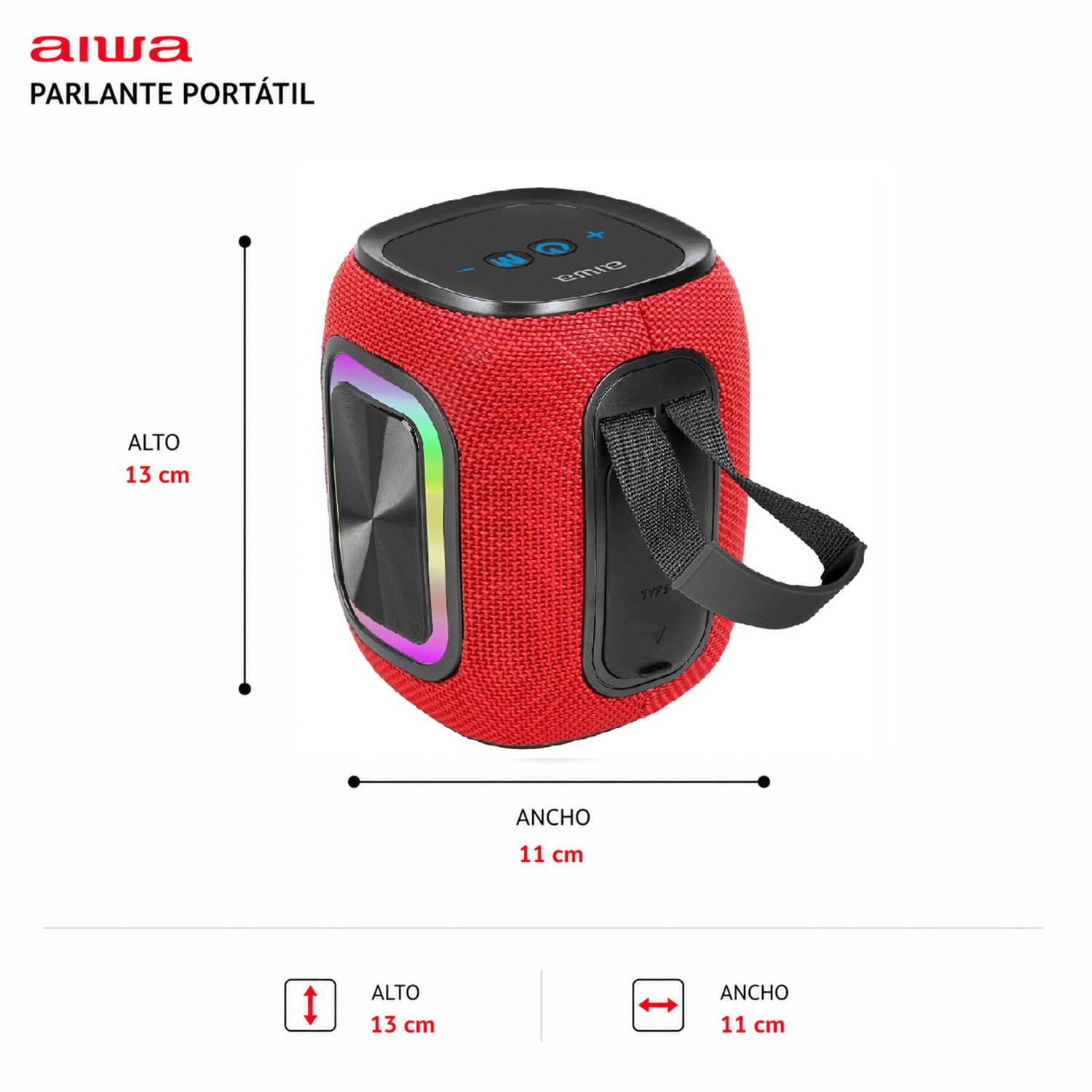 Parlante Bluetooth Inal&aacute;mbrico Aiwa 12w Radio Fm Luz Rgb Aw-kb61 image number 1.0