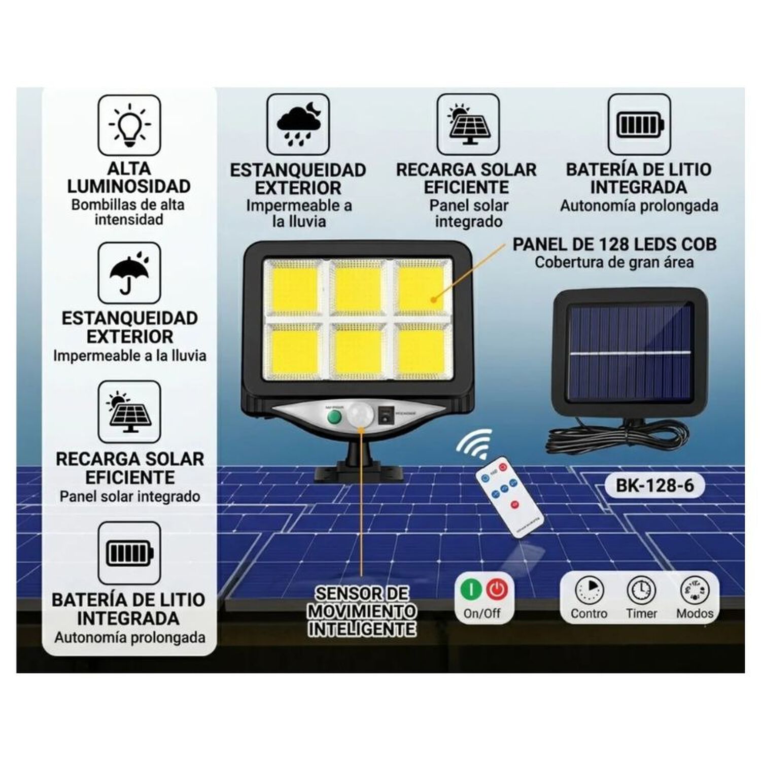Foco Solar Led Exterior Con Sensor De Movimiento Impermeable image number 3.0