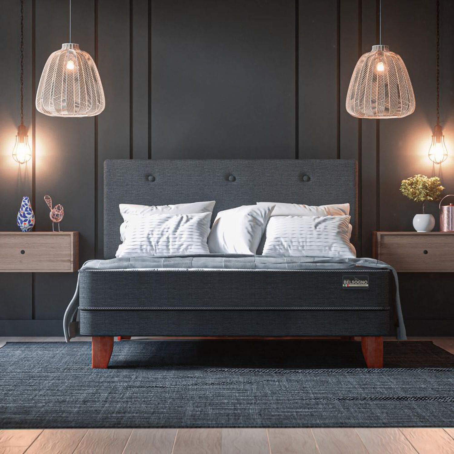Cama Europea Belsogno Black / 2 Plazas / Base Normal + Respaldo image number 6.0