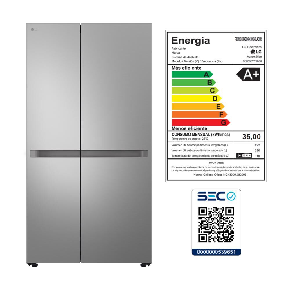 Refrigerador Side By Side LG GS66SBPY / No Frost / 658 L / A+ image number 11.0