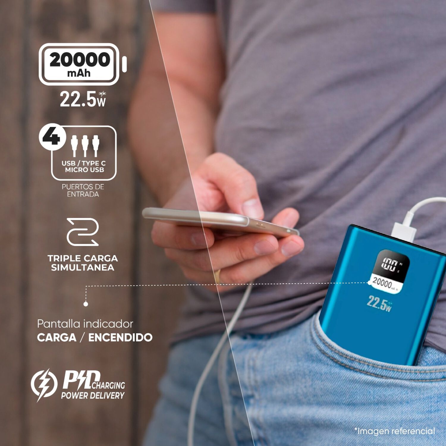 Bater&iacute;a Externa Power Bank 20000 Mah 22.5w Ucp20lpd image number 1.0