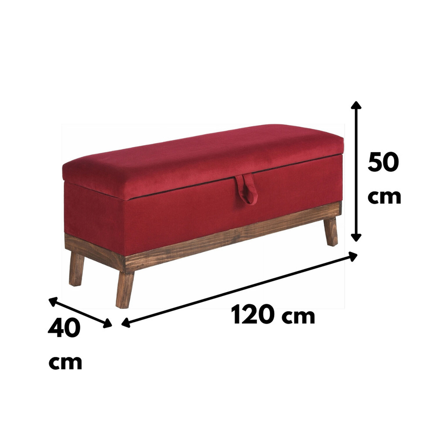 Banqueta Con Ba&uacute;l Incy Rojo Felpa 120x40x50 Cm M&aacute;xima Design image number 3.0