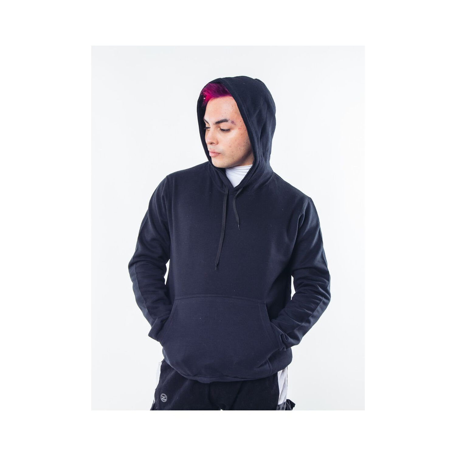 Poleron Negro Canguro Hombre Relaxed Fit Para Estampar image number 3.0