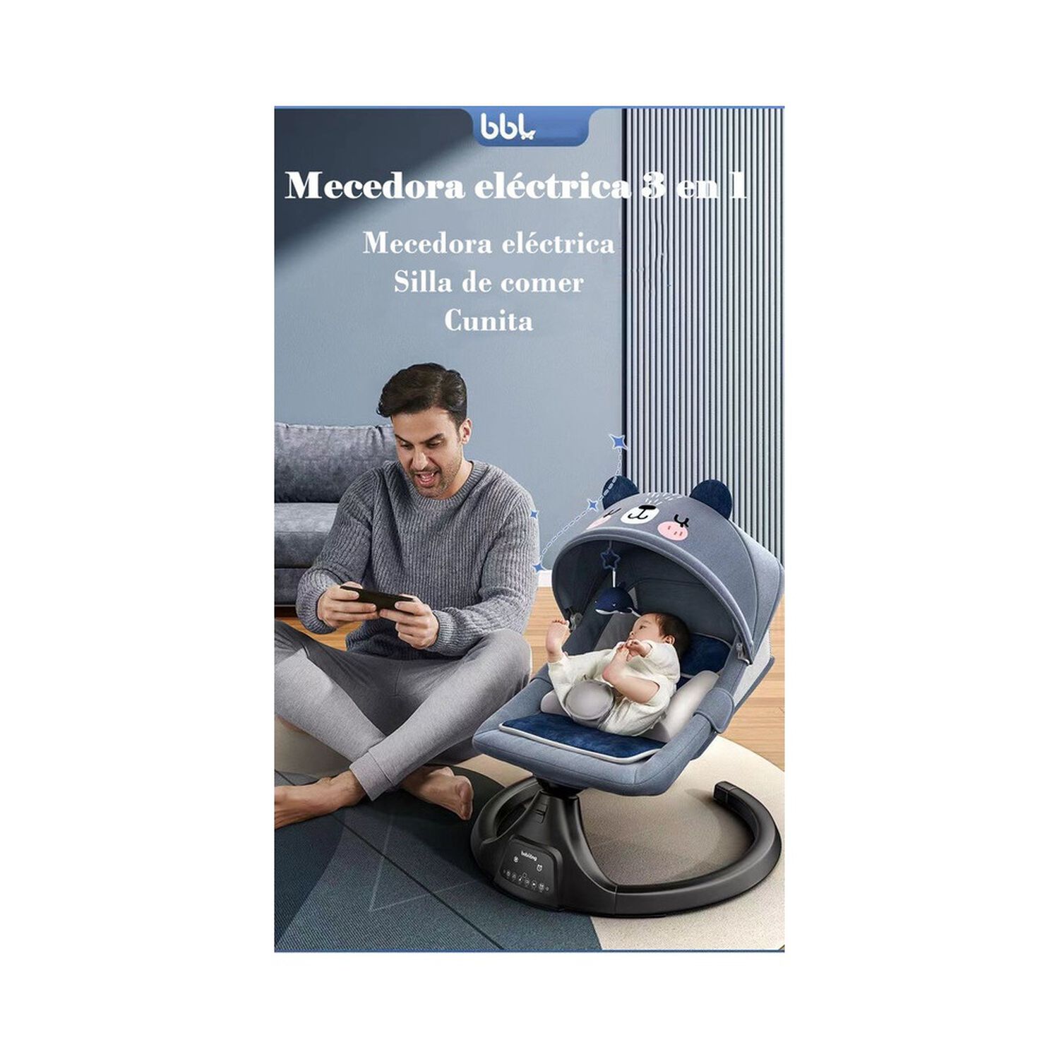 Mecedora El&eacute;ctrica Reclinable Bluetooth Lubabycas Osito image number 7.0