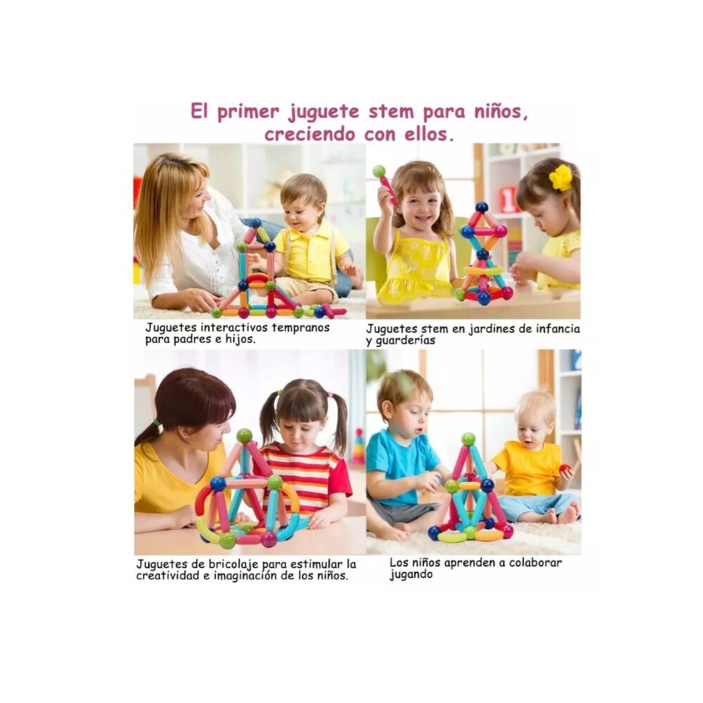 Juego Didactico Bloques Magneticos Construccion 180pcs Niños image number 9.0