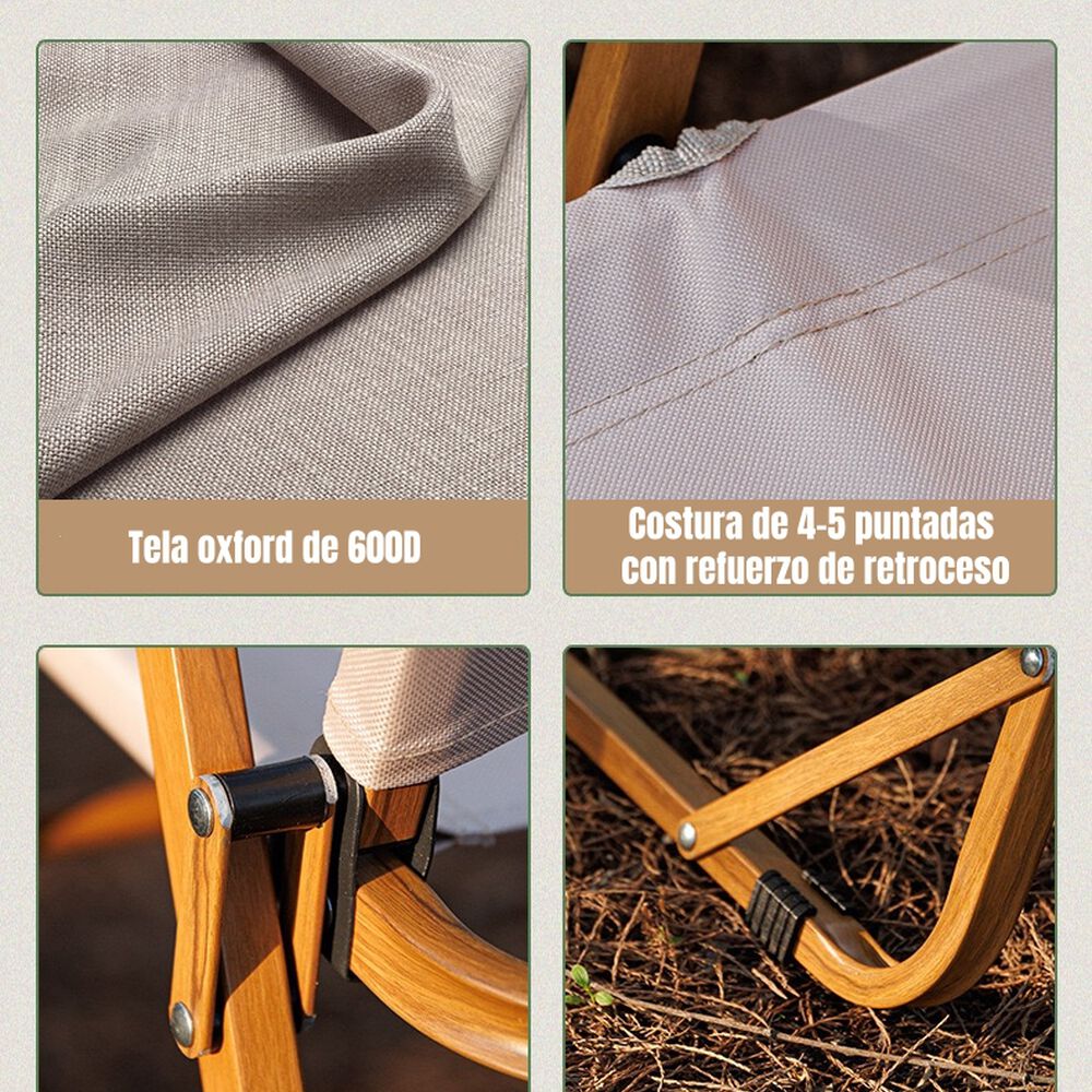 Silla Plegable Camping Con Bolsillo Playa Picnic Beige Kemi image number 7.0