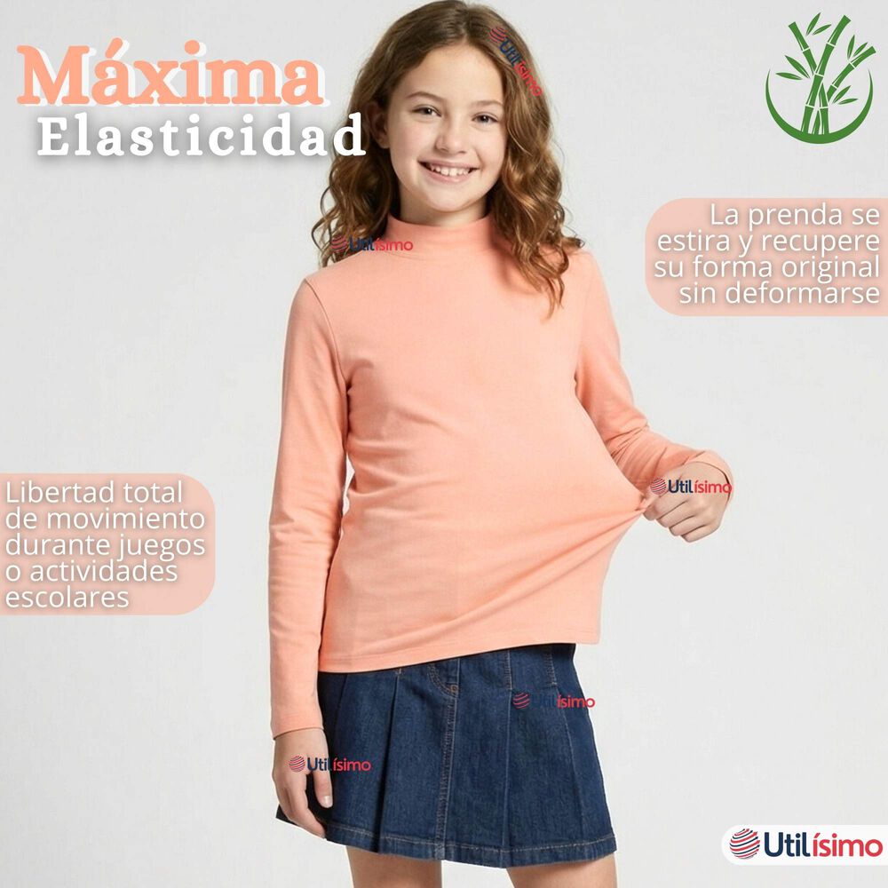 Polera Camiseta Bamb&uacute; Salm&oacute;n Cuello Beatle Primera Capa Manga Larga Ni&ntilde;a image number 5.0