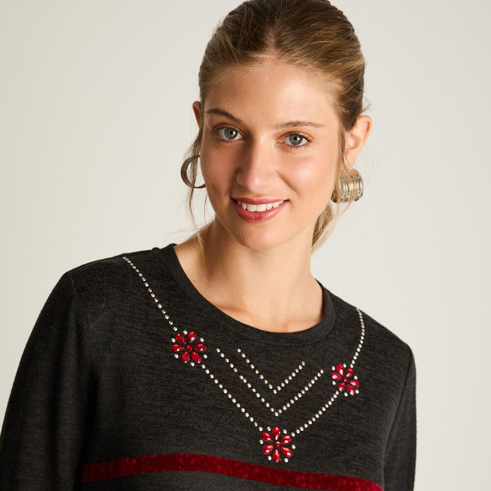 Sweater Manga Larga Con Strass Cuello Redondo Mujer Lorenzo Di Pontti image number 3.0