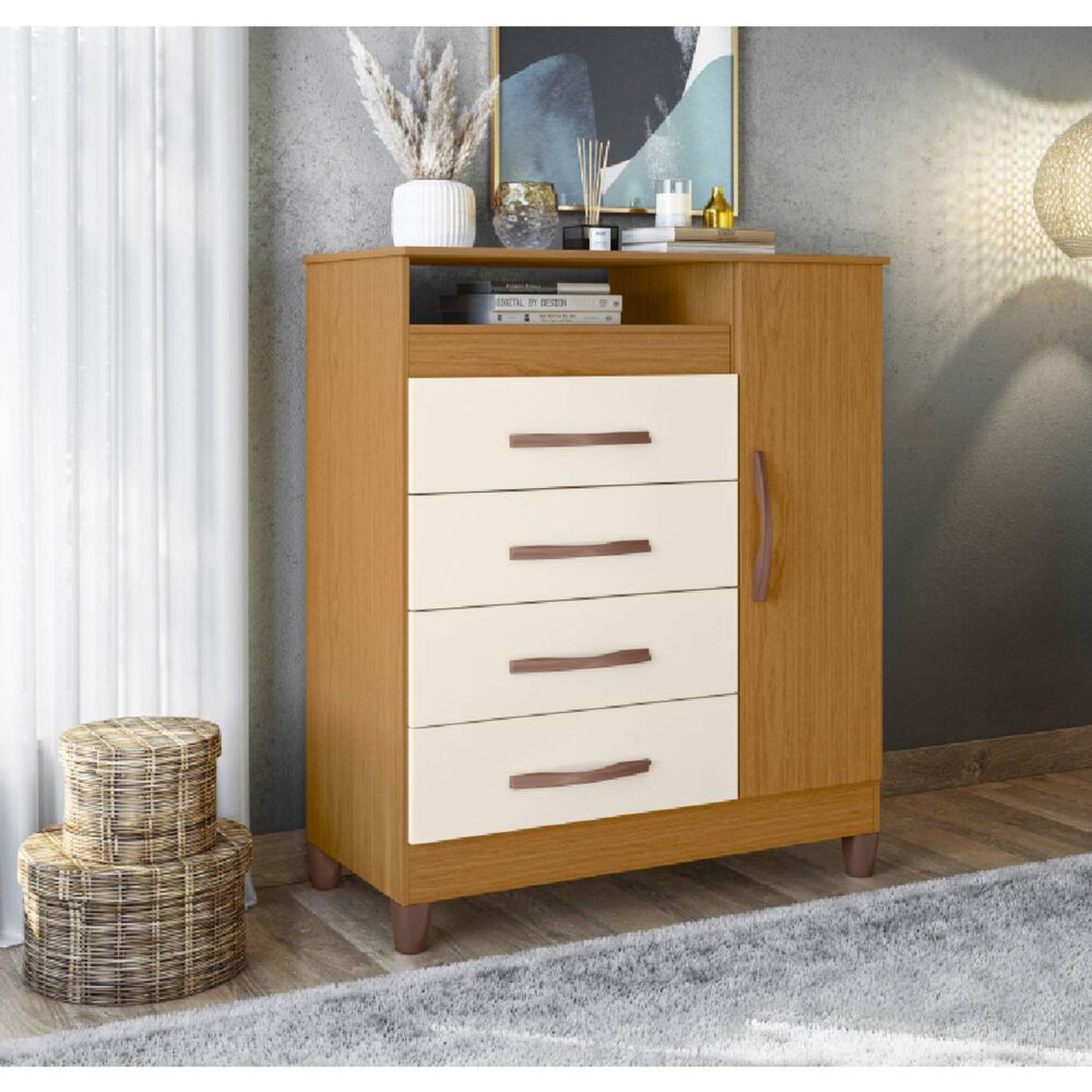 Comoda 4 Cajones 1 Puerta Turqueza Cinamomo Off White image number 1.0