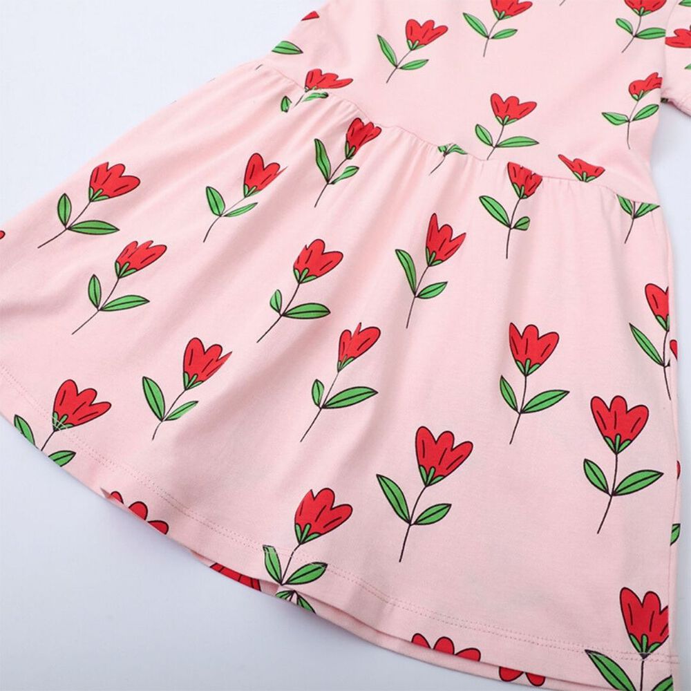 Vestido Manga Corta Ni&ntilde;a Estampado Rosa Princesa 2 A 7 A&ntilde;os image number 3.0