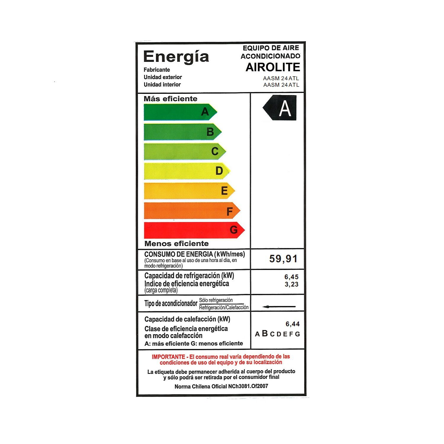 Aa Airolite Split Aasm 24atl Eco On/off C/wifi Ii image number 5.0
