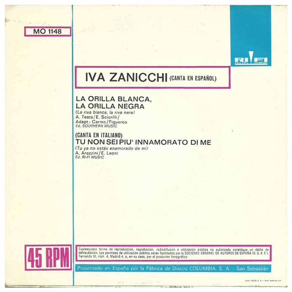 Iva Zanicchi - La Orilla Blanca, La Orilla Negra (en Espa&ntilde;ol) | 7" Single Vinilo Usado image number 1.0