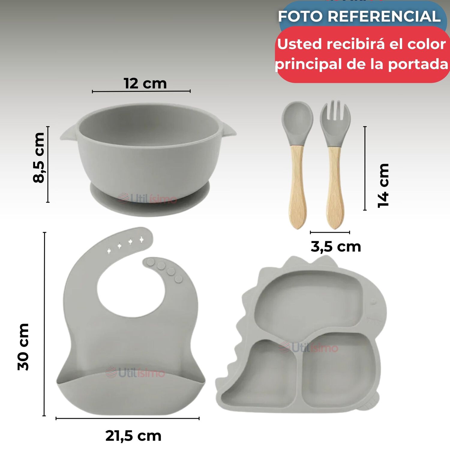Set Alimentaci&oacute;n Silicona Beb&eacute; 5 Piezaslibrebpa Color Gris image number 2.0