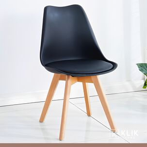 Comedor Redondo De Vidrio Cross 120cm + 5 Silla Tulip Acolchada - Negra