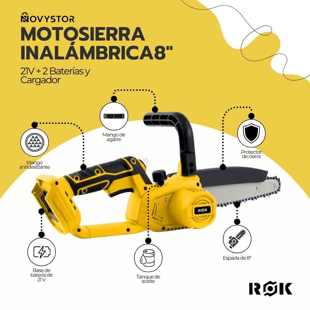 Motosierra Inalámbrica Rok 8" 21v + 2 Baterías Y Cadena image number 2.0