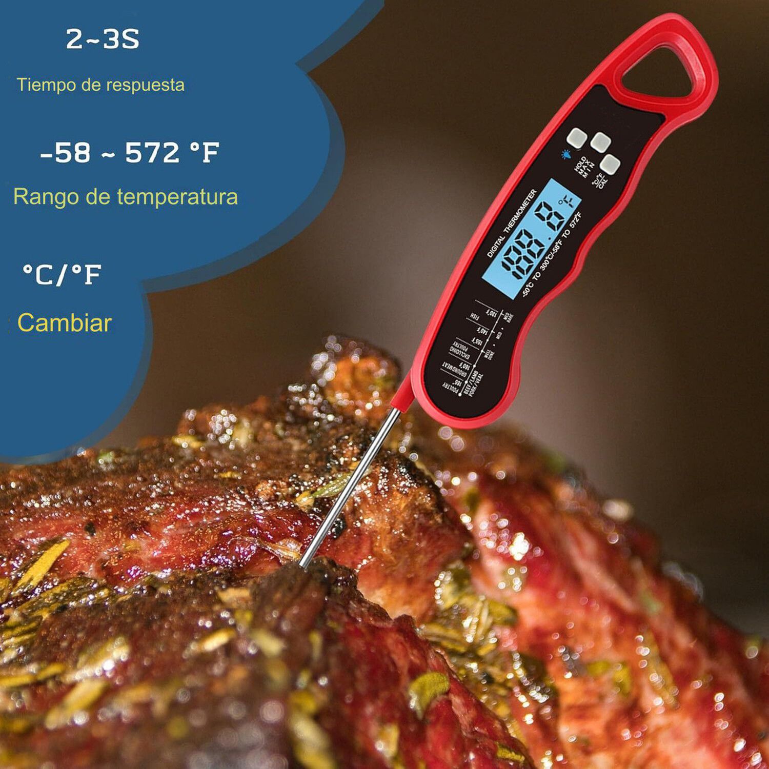 Term&oacute;metro Digital Plegable Cocina Carnes L&iacute;quidos Preciso image number 1.0