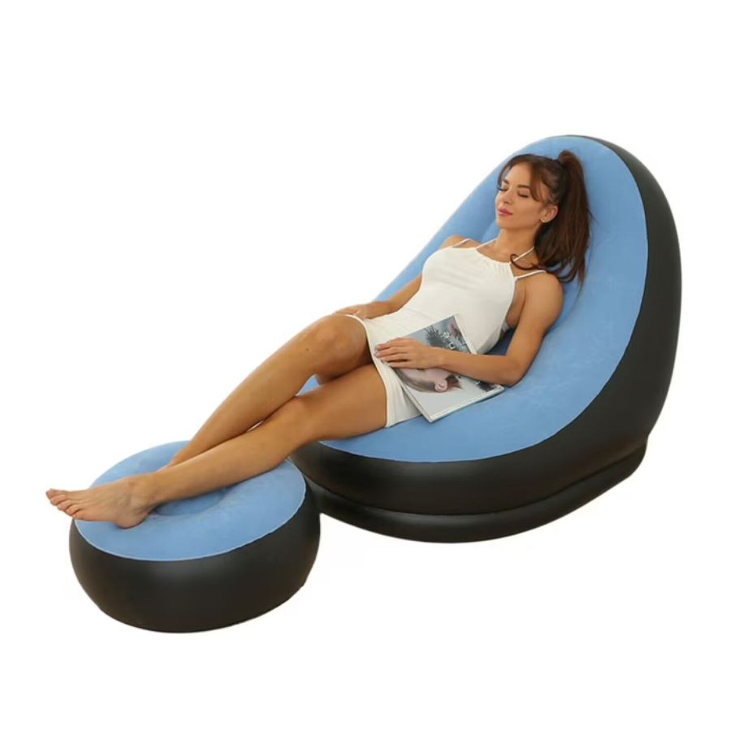 Sill&oacute;n Sof&aacute; Inflable Con Puff Reposapi&eacute;s Tumbona image number 0.0