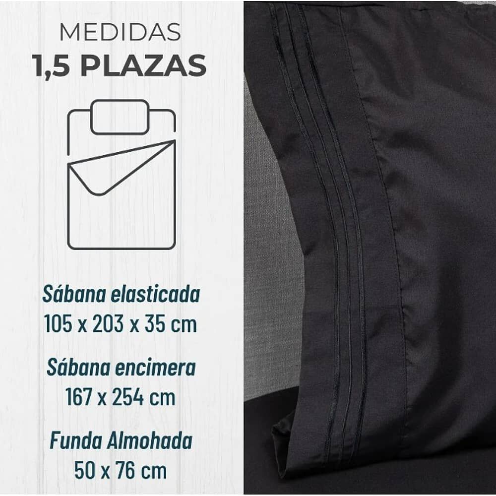 Sabana 1800 Hotel Ultra Suave + Funda Bordada. 1.5 Plazas Negro image number 3.0