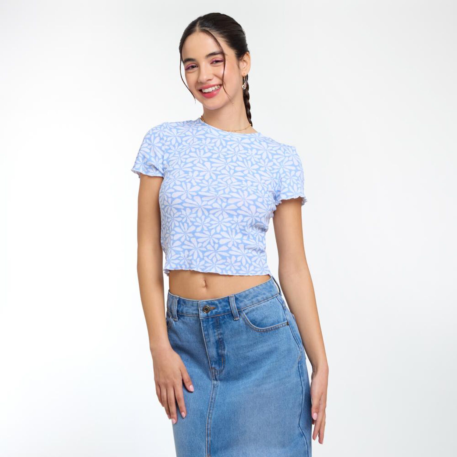 Polera Crop Estampada Manga Corta Cuello Redondo Mujer Freedom image number 2.0