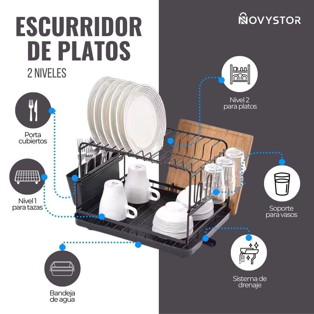 Secaplatos Escurridor Acero Inoxidable De 2 Niveles +drenaje image number 3.0