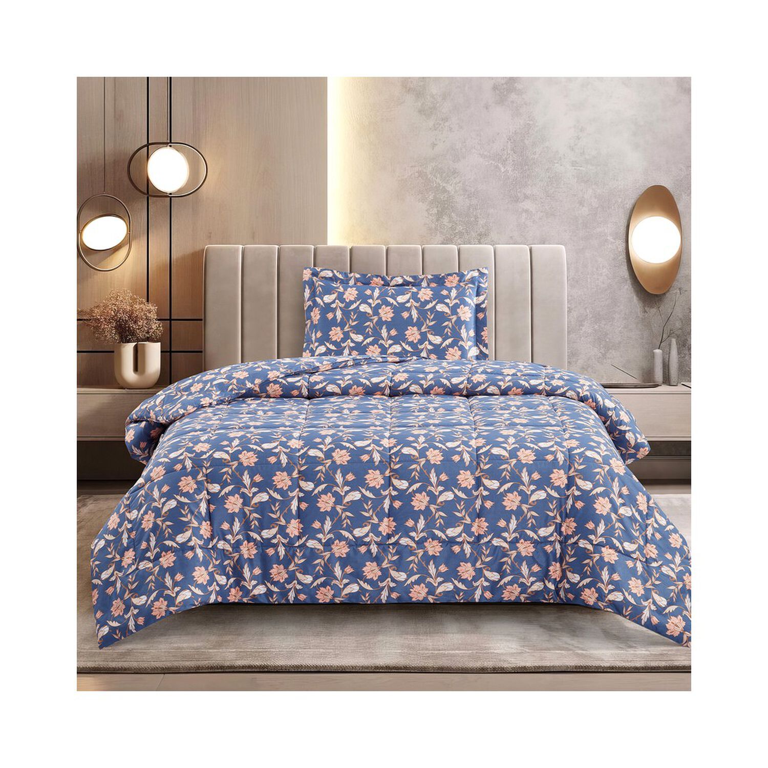 Plumon Andes Estampado Flor Azul 26 1.5 Plazas image number 0.0