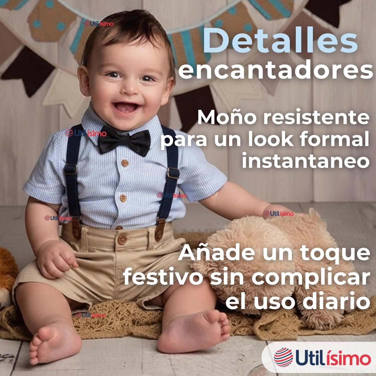 Conjunto Traje De Vestir Con Tirantes Camisa De Rayas Short Algod&oacute;n Bebes image number 7.0
