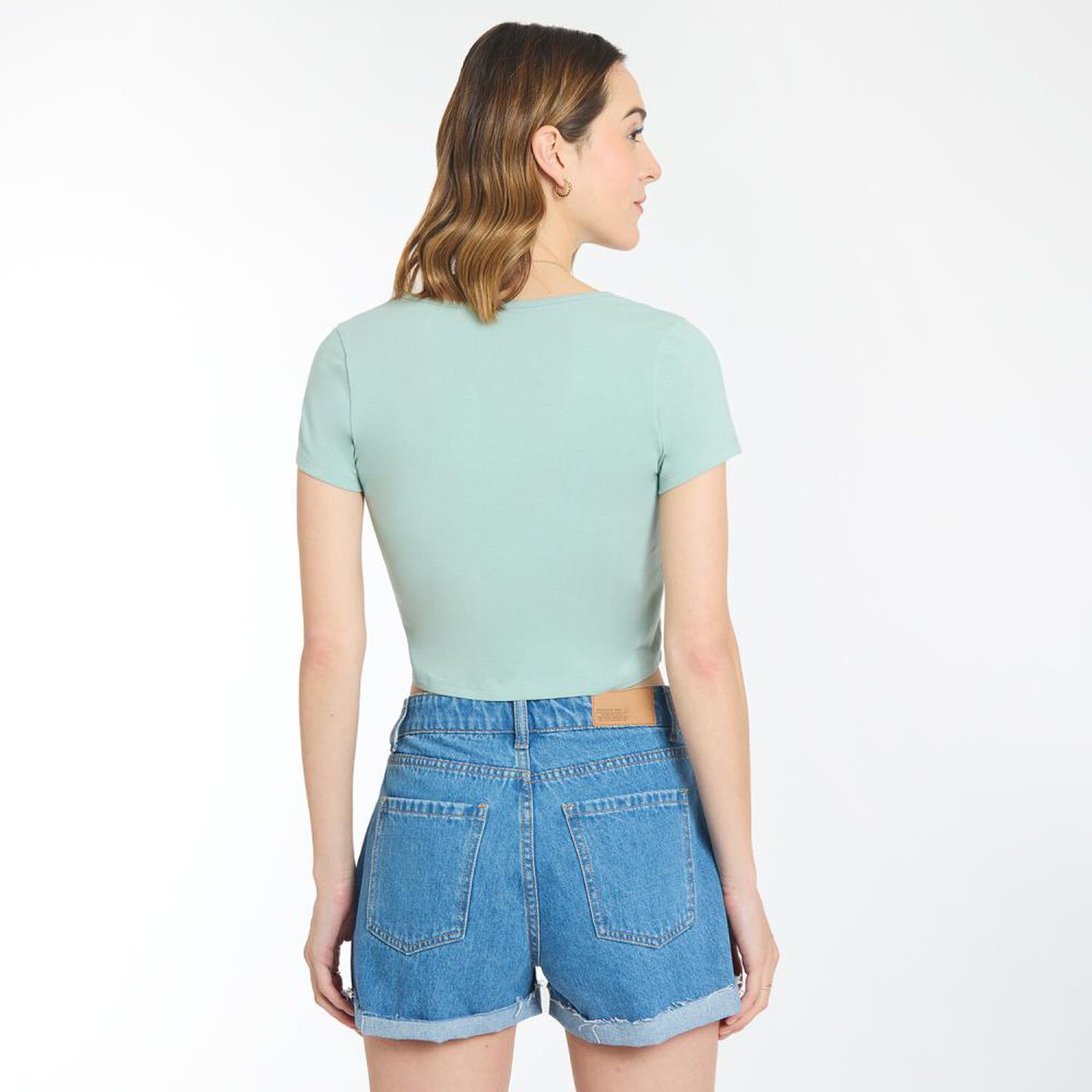 Polera Crop Manga Corta Cuello V Recogido Mujer Freedom image number 3.0