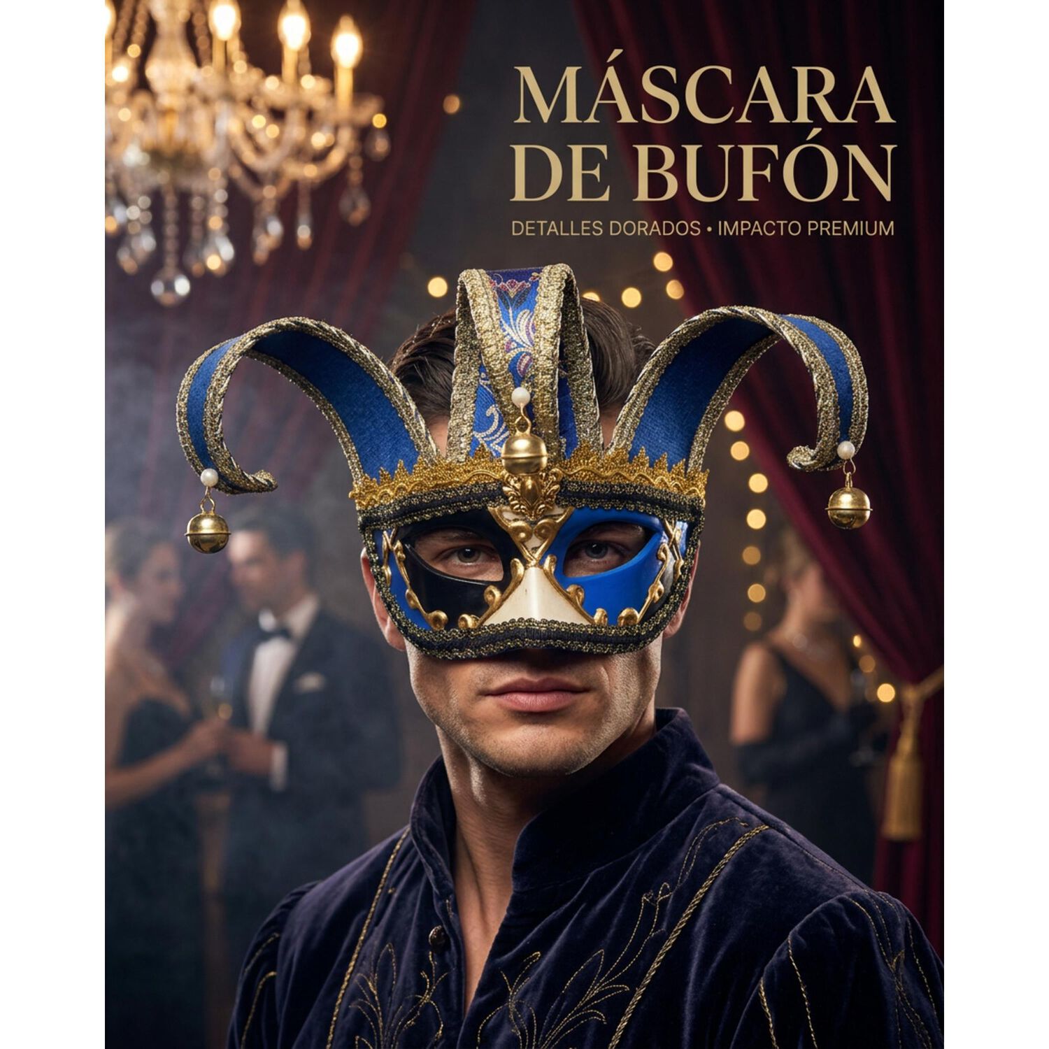 M&aacute;scara Buf&oacute;n Unisex Con Cascabeles Para Fiesta Veneciana image number 16.0