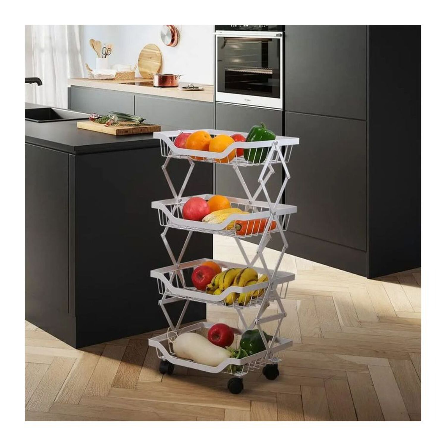 Organizador Multiuso Carrito Auxiliar 4 Niveles Ruedas Blanco image number 1.0