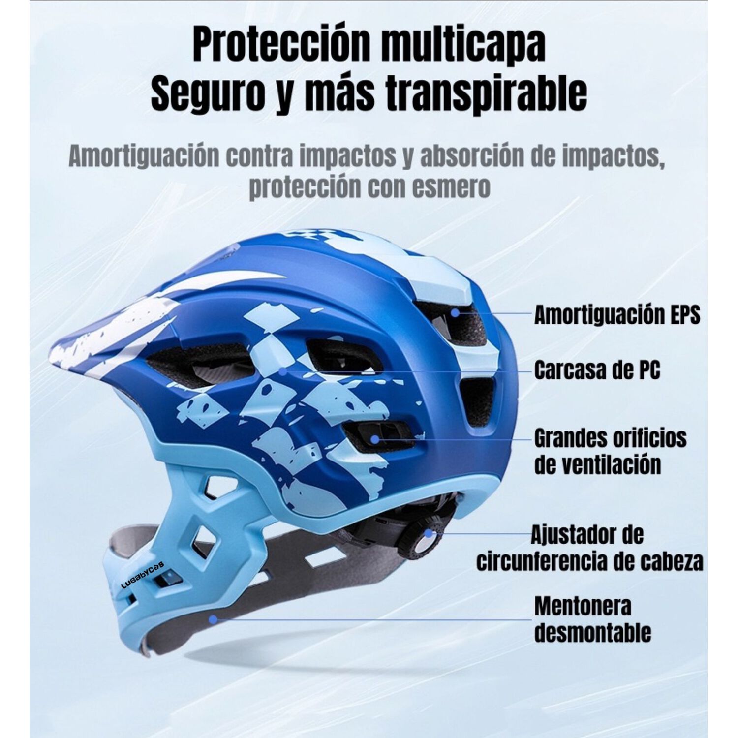 Casco Integral Infantil Ni&ntilde;os 2 En 1 Ajustable Gt Lubabycas image number 4.0