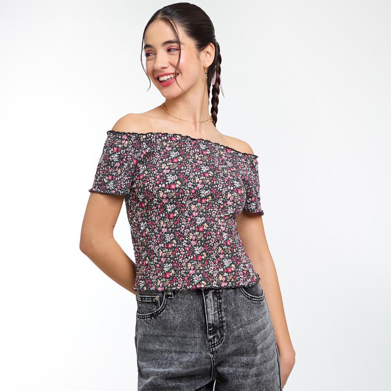 Polera Crop Panal Manga Corta Cuello Recto Mujer Freedom image number 0.0