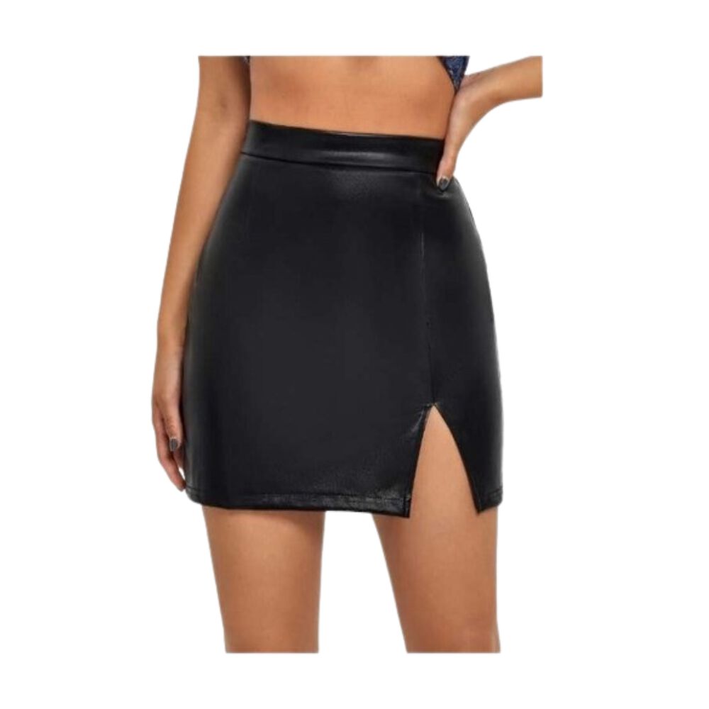 Falda Cuero Con Abertura Pierna Tiro Alto Sin Costura image number 11.0