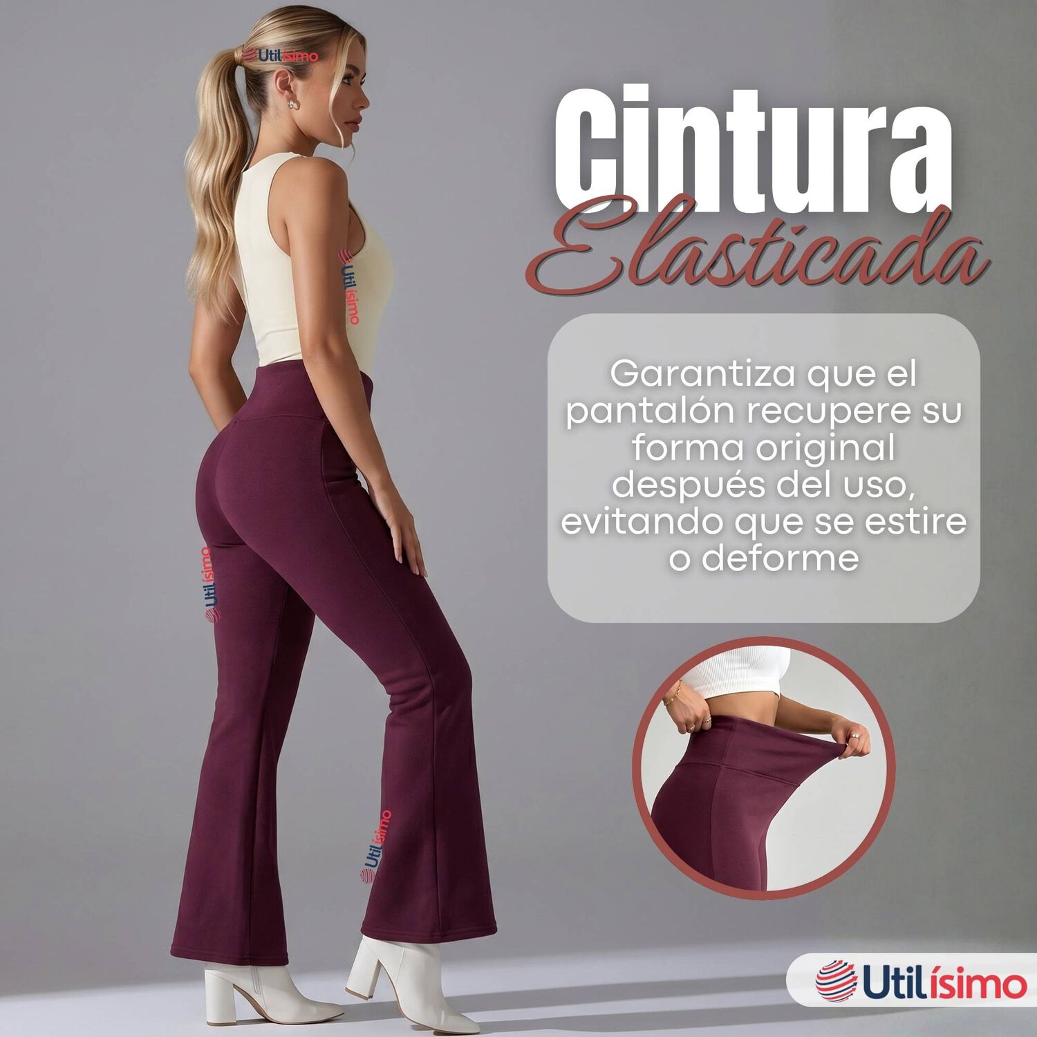 Calza Polar Con Chiporro Palazzo Mujer Elasticada T&eacute;rmica Burdeo image number 6.0