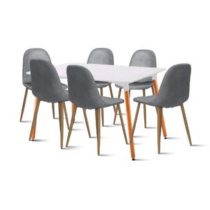 Comedor Rectangular Blanca 120x80 Cms + 6 Sillas Spoon Velvet - Gris
