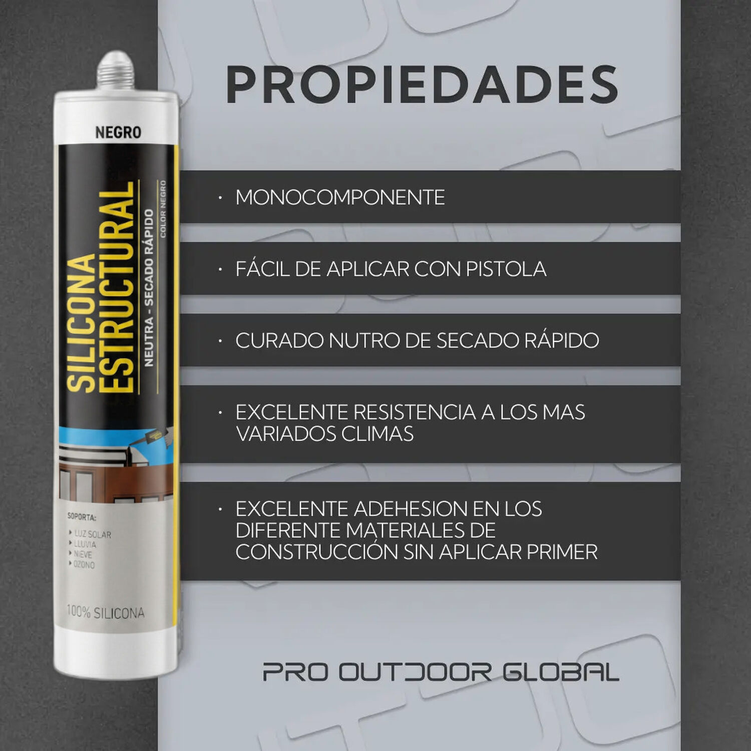 Silicona Estructural Negra Sellador Fachadas Junturas 280ml image number 2.0