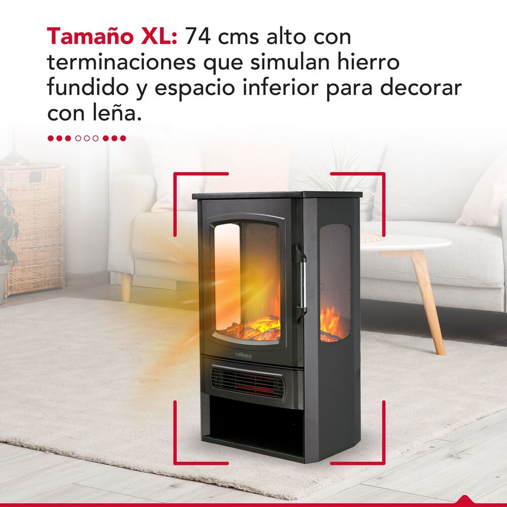 Chimenea Electrica 2 Potencias 2000w Thor Fireplace 3d Plus Negro image number 5.0