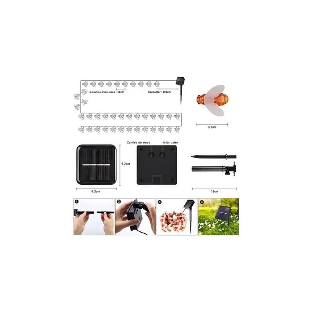 Cadena De Luces Solares De 30 Ledes Para Exterior Jard&iacute;n Luces Abeja image number 4.0