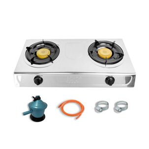 Cocina Encimera A Gas Licuado Port&aacute;til 2 Platos&nbsp;plateada + Kit Instalaci&oacute;n