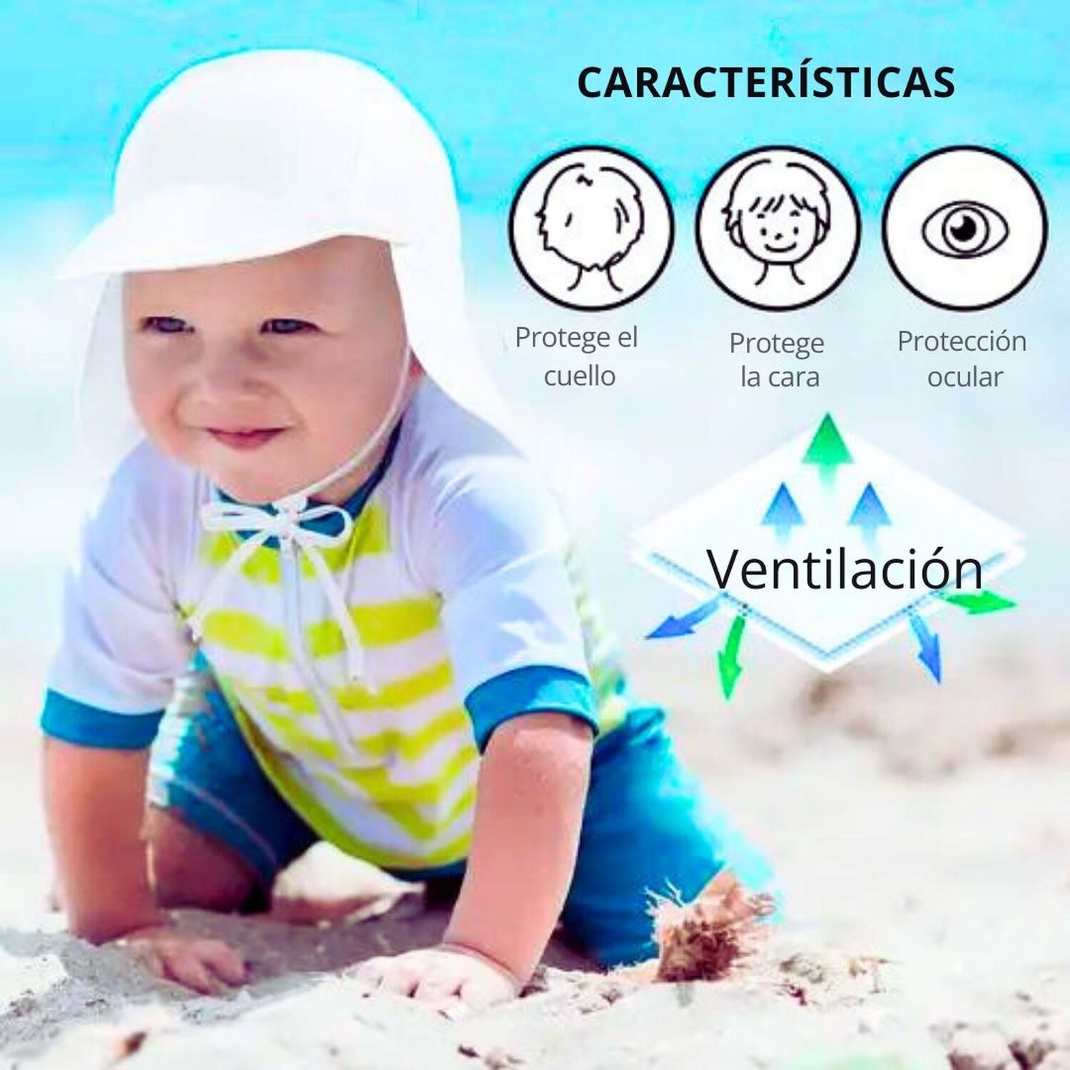 Gorro Largo Con Protecci&oacute;n Uv +50 Amarillo Ni&ntilde;o Ni&ntilde;a image number 2.0