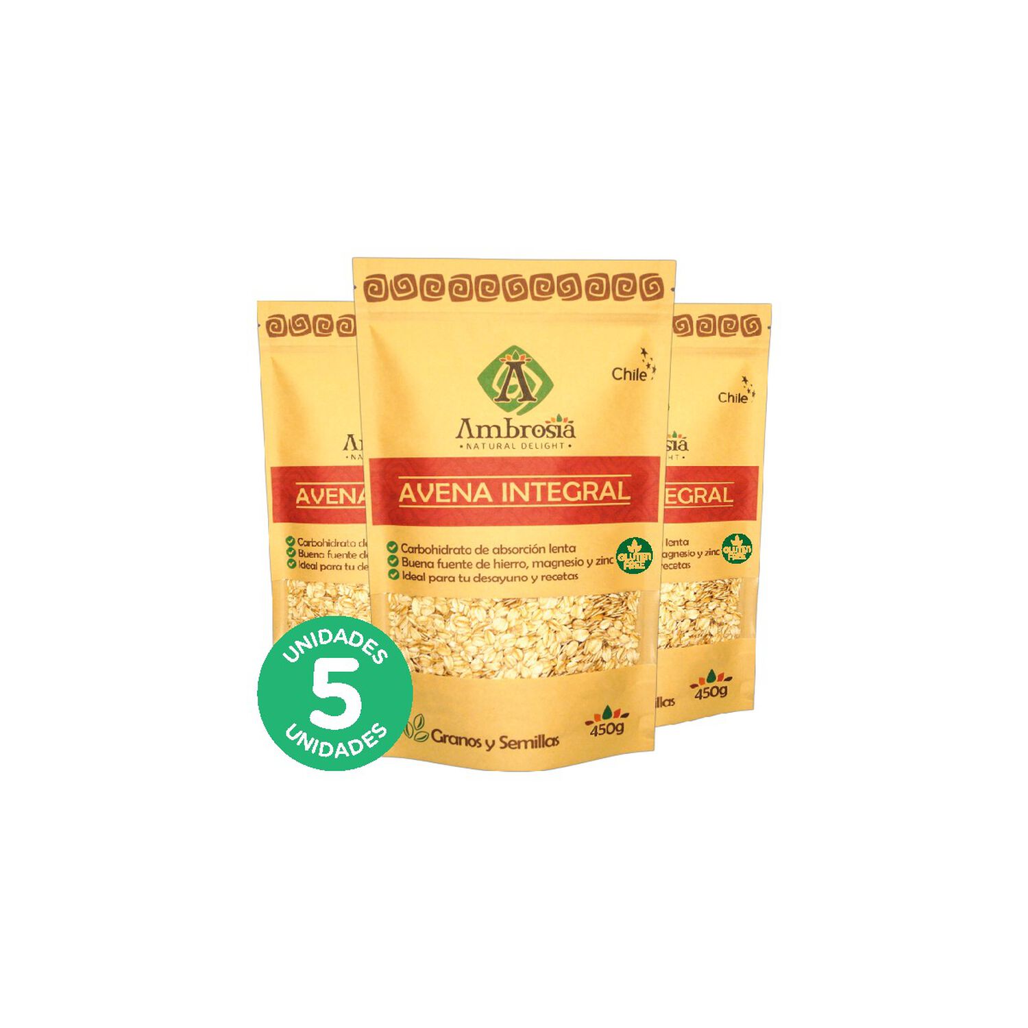 Pack 5, Avena Integral Libre De Gluten Y Vegana 450gr image number 0.0