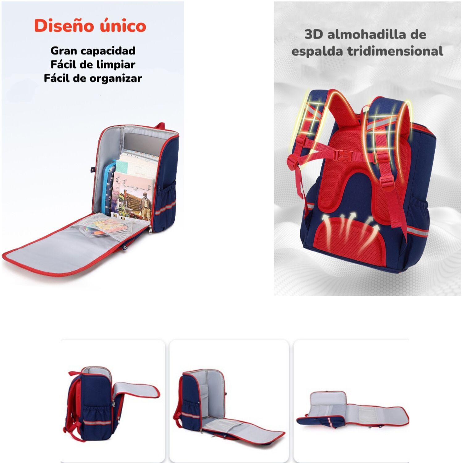 Mochila Escolar Infantil Impermeable 5s Roja Lubabycas image number 6.0